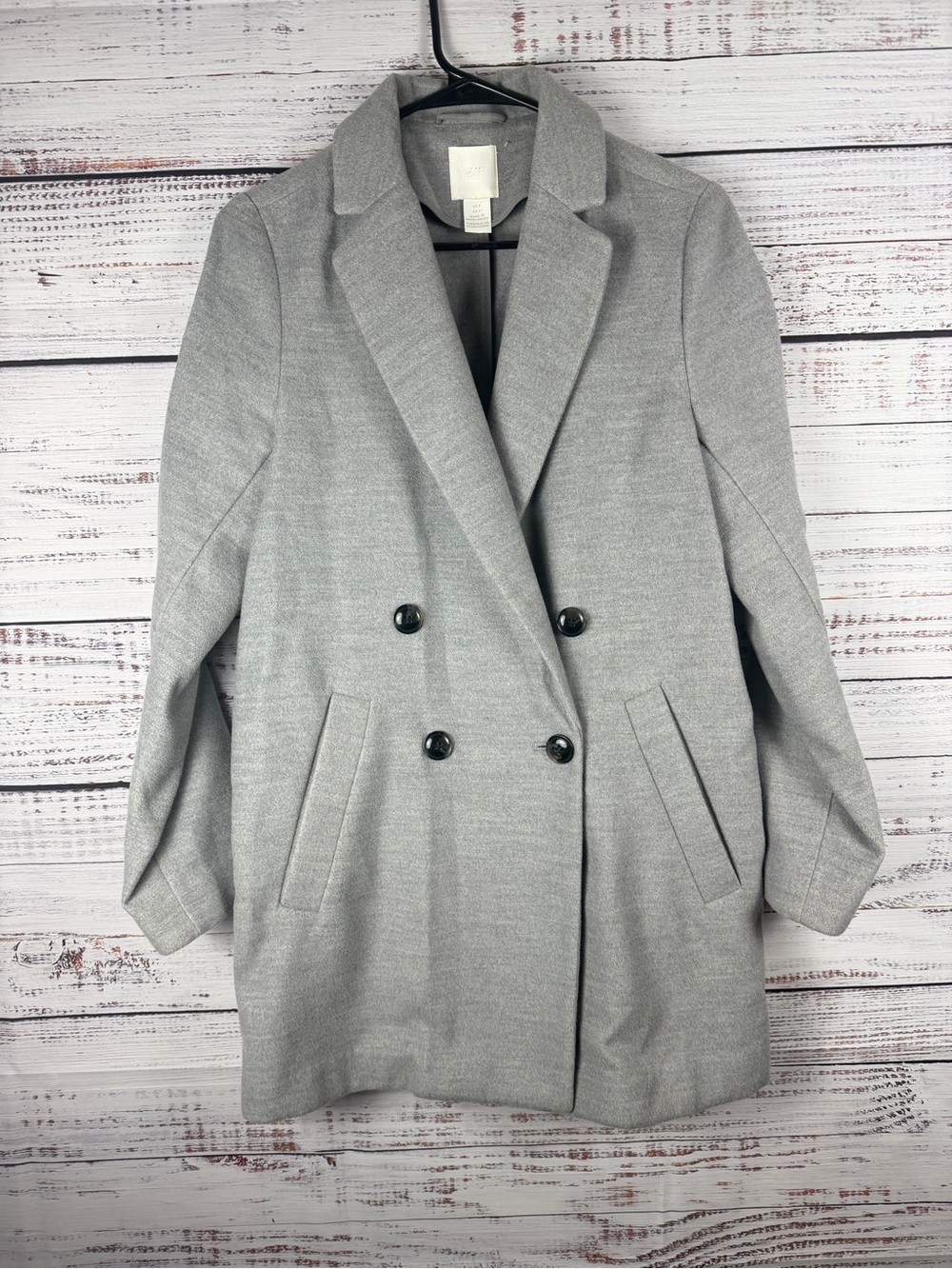H&M Gray Double Breasted Peacoat Wool Look Tailored Coat Size 2